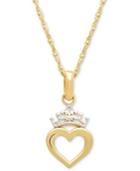 Disney Children's Two-tone Heart & Tiara 15 Pendant Necklace In 14k Gold