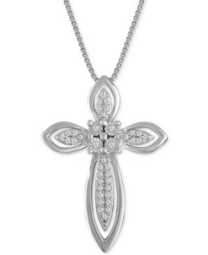 Diamond Fancy Cross Pendant Necklace (1/10 Ct. T.w.) In Sterling Silver