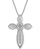 Diamond Fancy Cross Pendant Necklace (1/10 Ct. T.w.) In Sterling Silver