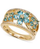 Swiss Blue Topaz (1-1/2 Ct. T.w.) & Diamond (1/10 Ct. T.w.) Ring In 14k Gold