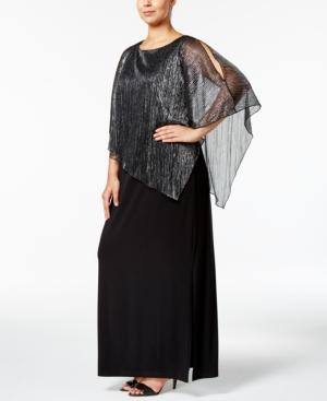 Connected Plus Size Metallic Illusion-overlay Gown