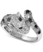 Effy Signature White And Black Diamond (7/8 Ct. T.w.) And Emerald Accent Panther Ring In 14k White Gold