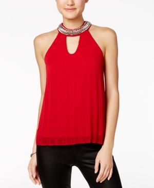 Miss Chievous Juniors' Embellished Pleated Cutout Top