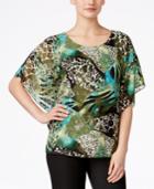 Jm Collection Printed Buttefly-sleeve Top, Created For Macy's