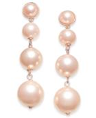 Inc International Concepts Rose Gold-tone Pink Imitation Pearl Linear Drop Earrings, Created For Macy's