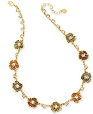 Charter Club Gold-tone Multi-stone Flower Necklace, 18 + 2 Extender, Created For Macy's