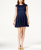 City Triangles Juniors' Laser-cut Fit-and-flare Scuba Dress