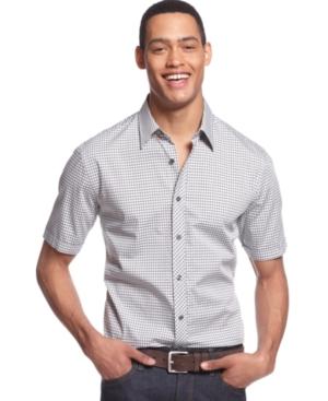 Alfani Black Shirts, Short Sleeve Carter Gingham Check Shirt