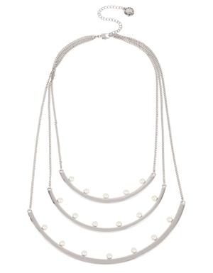 Bcbgeneration Pearl Silver Multi Row Curved Bar Frontal Necklace