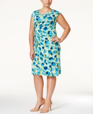 Connected Plus Size Printed Ruched Sheath Dress