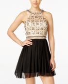 Crystal Doll Juniors' Beaded Illusion Fit & Flare Dress