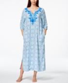 Charter Club Beaded Embroidered Geo-print Long Caftan, Only At Macy's