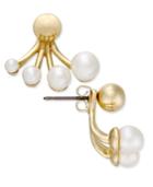 Anne Klein Gold-tone Stud & Imitation Pearl Front-back Earrings