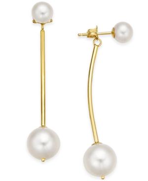 Cultured Freshwater Pearl (5mm And 7mm) Front And Back Earrings In 14k Gold