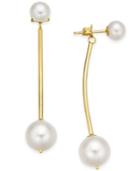 Cultured Freshwater Pearl (5mm And 7mm) Front And Back Earrings In 14k Gold
