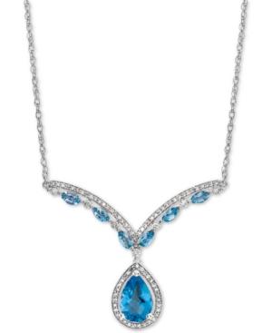 Blue Topaz (2-1/6 Ct. T.w.) & Diamond (1/3 Ct. T.w.) 17 Statement Necklace In 14k Rose Gold