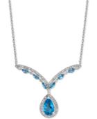 Blue Topaz (2-1/6 Ct. T.w.) & Diamond (1/3 Ct. T.w.) 17 Statement Necklace In 14k Rose Gold