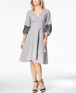 Calvin Klein Cotton Striped Embroidered Fit & Flare Dress