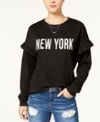 Pretty Rebellious Juniors' Ruffled New York Graphic Sweatshirt