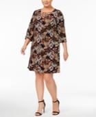 Jessica Howard Plus Size Printed Lace-up Dress