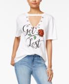 Love Tribe Juniors' Get Lost Cutout Graphic T-shirt With Bracelet