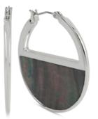Kenneth Cole New York Silver-tone Black Mother Of Pearl Shell Hoop Earrings