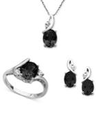 Sterling Silver Jewelry Set, Onyx (5-1/5 Ct. T.w.) And White Topaz (3/8 Ct. T.w.) Pendant, Earrings And Ring Set