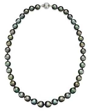 Pearl Necklace, 14k White Gold Round Tahitian Pearl Strand (9-11mm)
