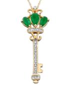 14k Gold Pendant, Emerald (3/4 Ct. T.w.) And Diamond (1/10 Ct. T.w.) Key