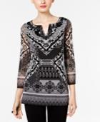 Inc International Concepts Embroidered Split-neck Top, Only At Macy's