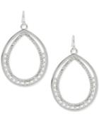 Touch Of Silver Silver-tone Pave Oval Drop Hoop Earrings