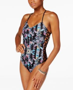 Hula Honey Just Another Brick Printed Lace-up Sides One-piece Swimsuit Women's Swimsuit