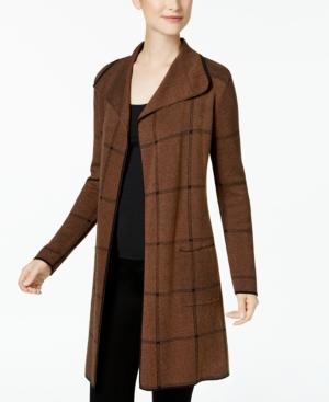 Kasper Windowpane-print Drape-front Topper Jacket