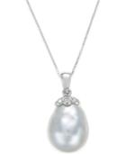 Cultured South Sea Baroque Pearl (11mm) And Diamond Accent Pendant Necklace In 14k White Gold