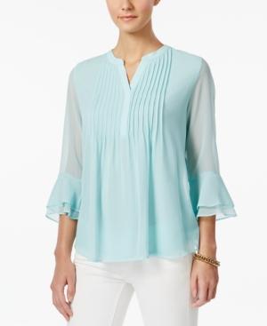 Charter Club Petite Pintucked Bell-sleeve Top, Only At Macy's