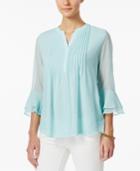 Charter Club Petite Pintucked Bell-sleeve Top, Only At Macy's