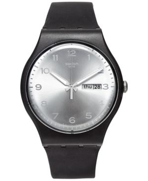 Swatch Unisex Swiss Silver Friend White And Black Double-layer Silicone Strap Watch 41mm Suob717