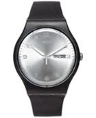 Swatch Unisex Swiss Silver Friend White And Black Double-layer Silicone Strap Watch 41mm Suob717