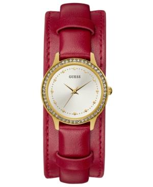 Guess Women's Red Leather Cuff Strap Watch 30mm