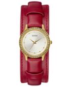 Guess Women's Red Leather Cuff Strap Watch 30mm
