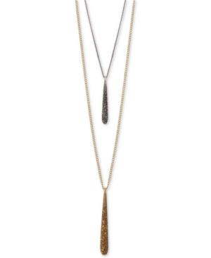 Lucky Brand Two-tone Pave Spike Double-layer Pendant Necklace, 20-3/4 + 2 Extender
