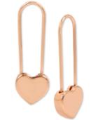 Betsey Johnson Rose Gold-tone Heart Safety Pin Hoop Earrings