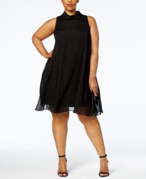 Jessica Howard Plus Size Mock-neck Glitter Dot Dress