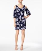 Connected Petite Cold-shoulder Floral-print Sheath Dress