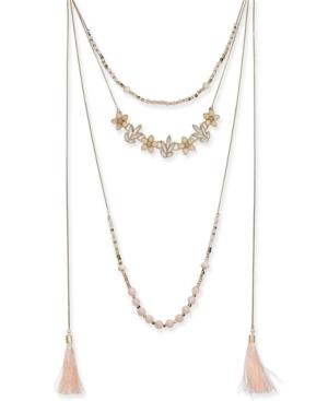 Inc International Concepts Gold-tone Flower, Bead & Tassel Multi-layer Necklace, 34 + 3 Extender, Created For Macy's