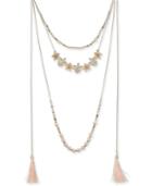 Inc International Concepts Gold-tone Flower, Bead & Tassel Multi-layer Necklace, 34 + 3 Extender, Created For Macy's