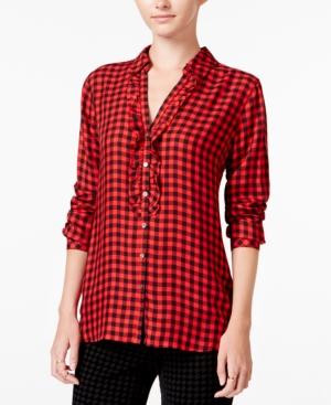 Maison Jules Ruffled Plaid Shirt, Only At Macy's