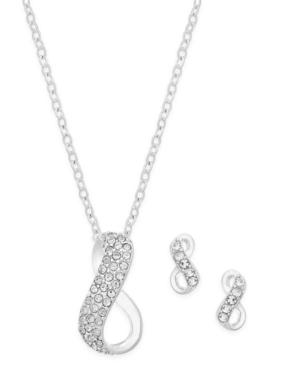 Charter Club Silver-tone Pave Twist Pendant Necklace And Matching Earrings