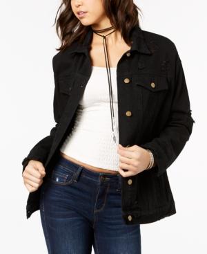 Say What? Juniors' Cotton Denim Ripped Trucker Jacket