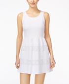 City Studios Juniors' Crochet-trim Textured Fit & Flare Dress